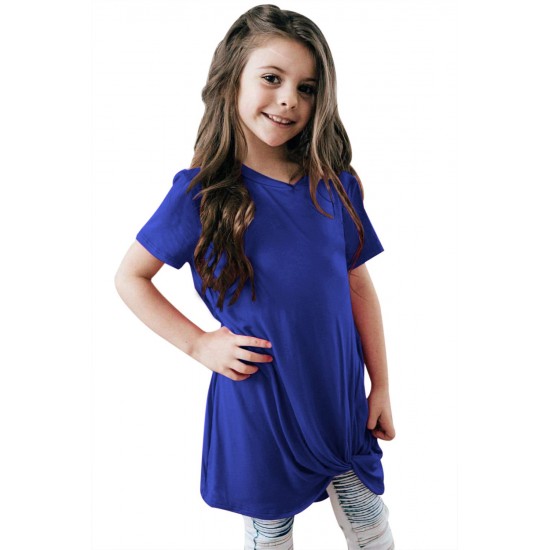 Royal Blue Twist Drape Short Sleeve Tee for Girls