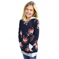 Navy Floral Hooded Girl's Sweatshirt