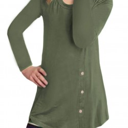 Green Little Girl Long Sleeve Button Tunic