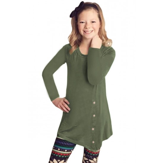 Green Little Girl Long Sleeve Button Tunic