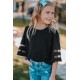 Black Girl's 3/4 Bell Sleeve Mesh Panel Blouse