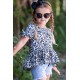 Leopard Tied Sleeves Ruffled Hem Little Girl Top