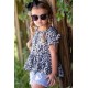 Leopard Tied Sleeves Ruffled Hem Little Girl Top