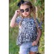 Leopard Tied Sleeves Ruffled Hem Little Girl Top