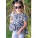 Leopard Tied Sleeves Ruffled Hem Little Girl Top