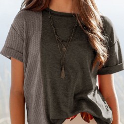 Gray Girls Mix Waffle Textured Short Sleeve Top