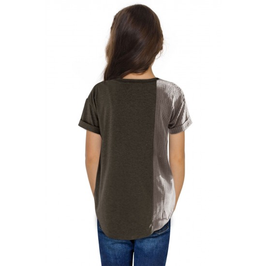 Gray Girls Mix Waffle Textured Short Sleeve Top