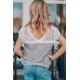 Gray Synonym Rolls Funny Graphic Lace Spliced Girls Top