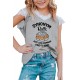 Gray Synonym Rolls Funny Graphic Lace Spliced Girls Top