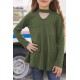 Green Choker Hollow-out Front Little Girl Kids' Long Sleeves Top