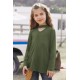 Green Choker Hollow-out Front Little Girl Kids' Long Sleeves Top