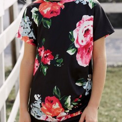 Black Blooming Floral Little Girls’ T-shirt