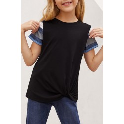 Black Girls' Striped Sleeves Tee