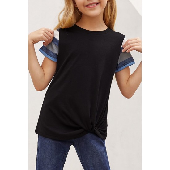 Black Girls' Striped Sleeves Tee