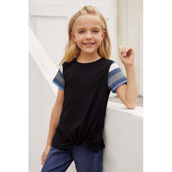 Black Girls' Striped Sleeves Tee