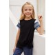 Black Girls' Striped Sleeves Tee