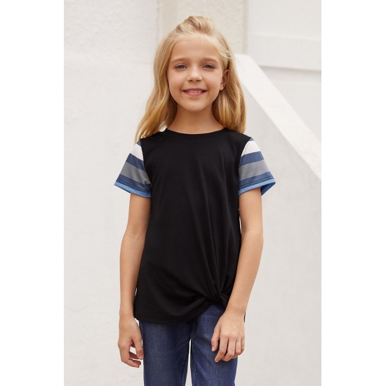 Black Girls' Striped Sleeves Tee