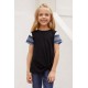 Black Girls' Striped Sleeves Tee