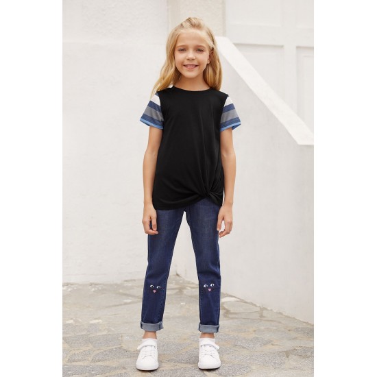 Black Girls' Striped Sleeves Tee