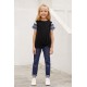 Black Girls' Striped Sleeves Tee