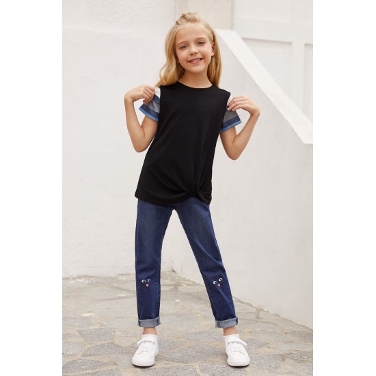 Black Girls' Striped Sleeves Tee