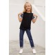 Black Girls' Striped Sleeves Tee