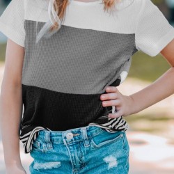 Gray Parent-child Colorblock Striped Girls' T-shirt