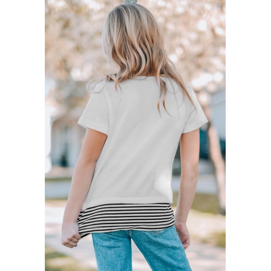 Gray Parent-child Colorblock Striped Girls' T-shirt