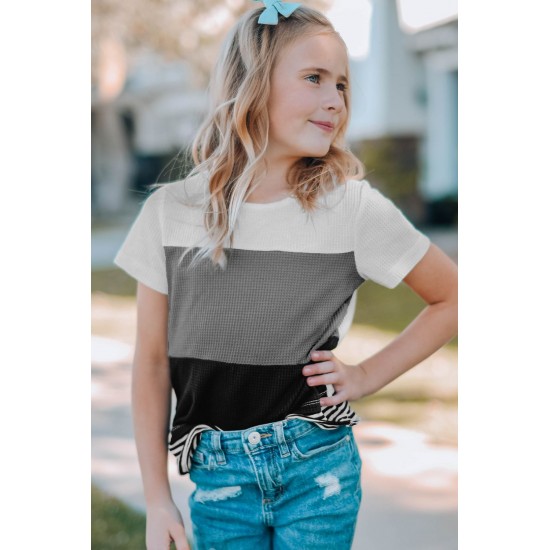 Gray Parent-child Colorblock Striped Girls' T-shirt