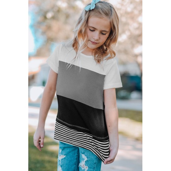 Gray Parent-child Colorblock Striped Girls' T-shirt