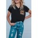 Black V Neck Leopard Splicing Kid Tee