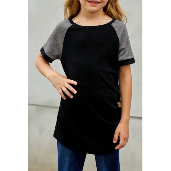 Black Raglan Sleeve Kid Tee with Side Buttons