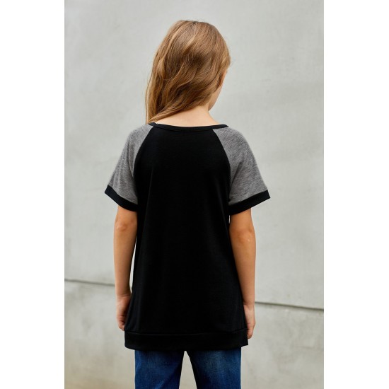 Black Raglan Sleeve Kid Tee with Side Buttons