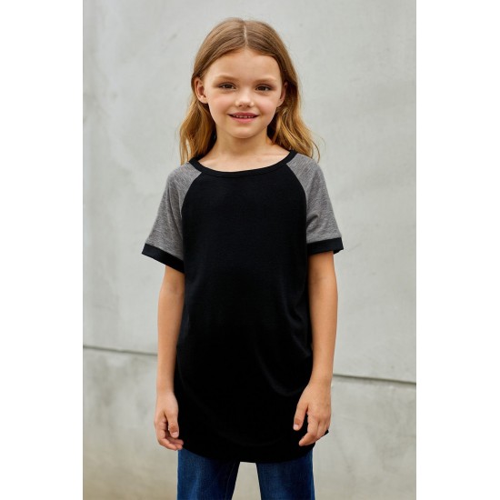 Black Raglan Sleeve Kid Tee with Side Buttons