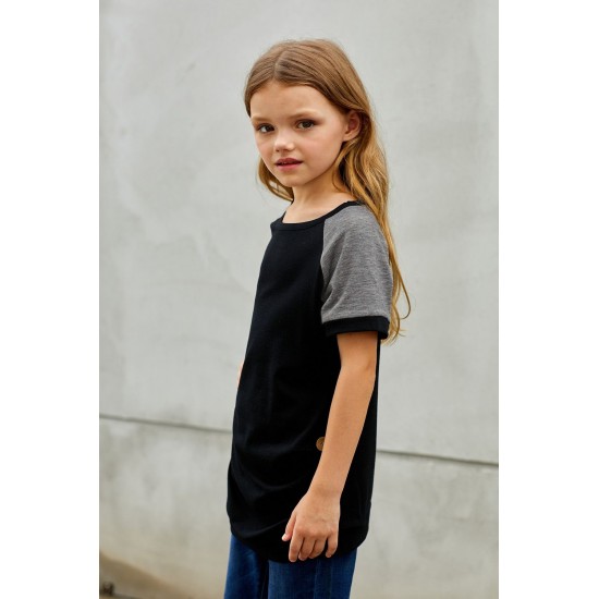 Black Raglan Sleeve Kid Tee with Side Buttons