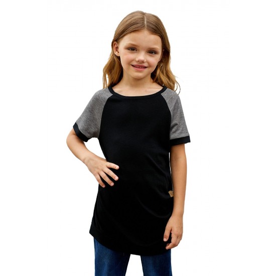 Black Raglan Sleeve Kid Tee with Side Buttons