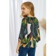 Tropical Leaf V Neck Ruffled Sleeve Buttons Girl's Blouse