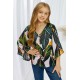 Tropical Leaf V Neck Ruffled Sleeve Buttons Girl's Blouse