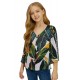 Tropical Leaf V Neck Ruffled Sleeve Buttons Girl's Blouse