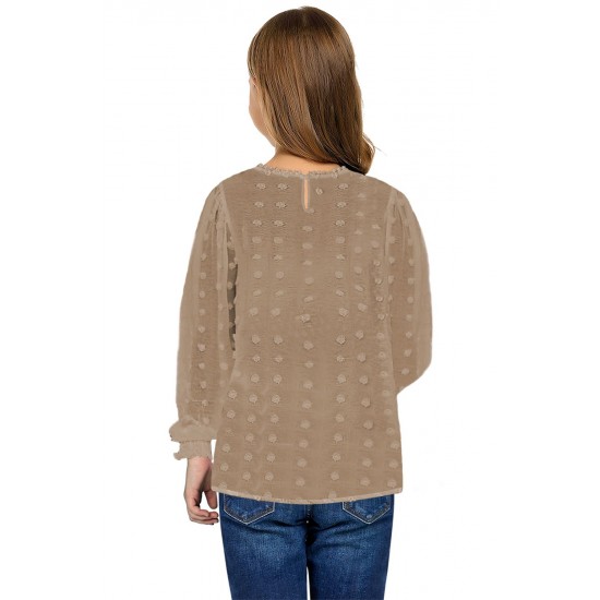 Swiss Dot Lace Splicing Long Sleeve Girl's Blouse