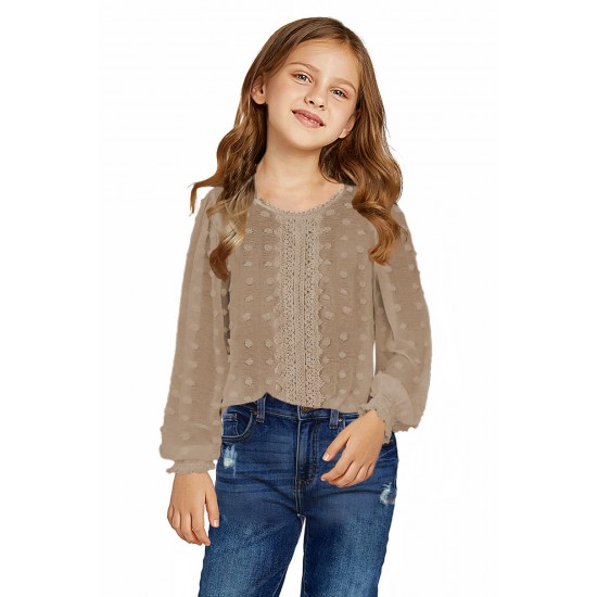 Swiss Dot Lace Splicing Long Sleeve Girl's Blouse