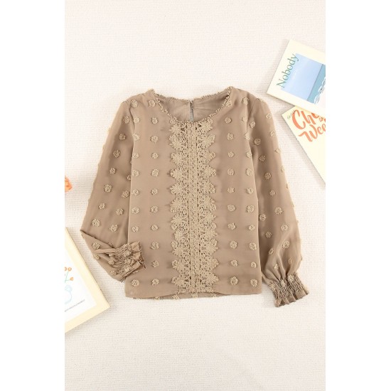 Swiss Dot Lace Splicing Long Sleeve Girl's Blouse