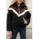 Black Stripe Color Block Half Zip Girl Fleece Sweatshirt with Pocket