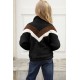 Black Stripe Color Block Half Zip Girl Fleece Sweatshirt with Pocket