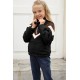 Black Stripe Color Block Half Zip Girl Fleece Sweatshirt with Pocket