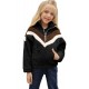 Black Stripe Color Block Half Zip Girl Fleece Sweatshirt with Pocket