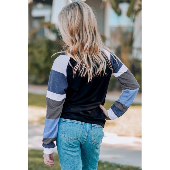 Black Striped Color Block Girl’s Long Sleeve Top