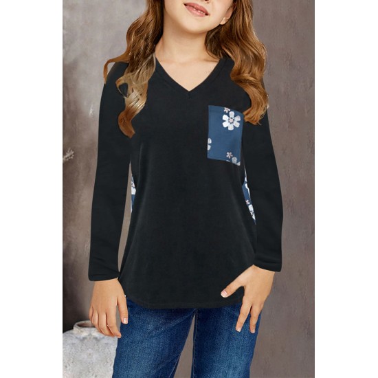 Blue Floral Print Kids Long Sleeve Top