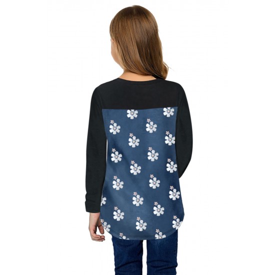 Blue Floral Print Kids Long Sleeve Top