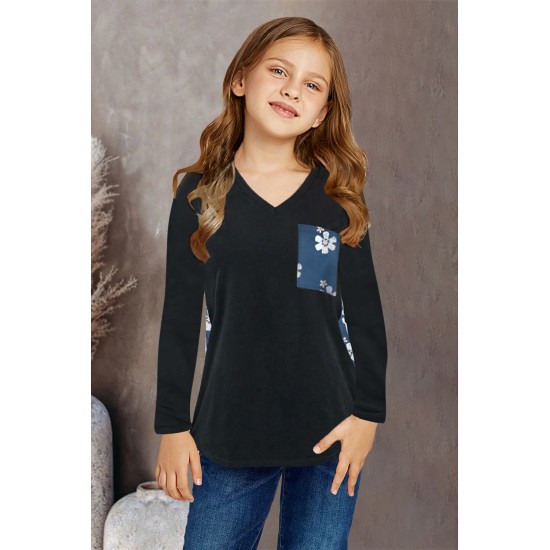 Blue Floral Print Kids Long Sleeve Top